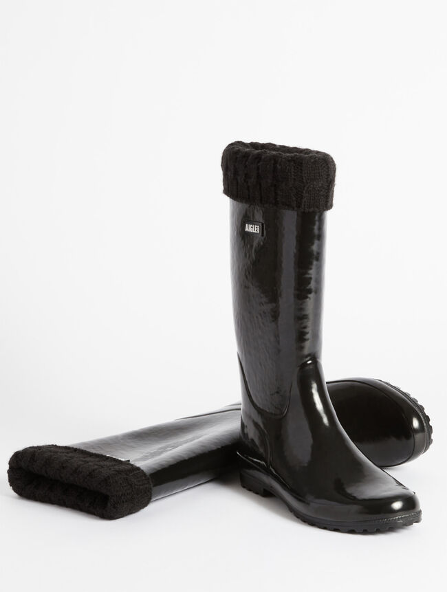 Bottes de pluie vernies, version fourrée femme