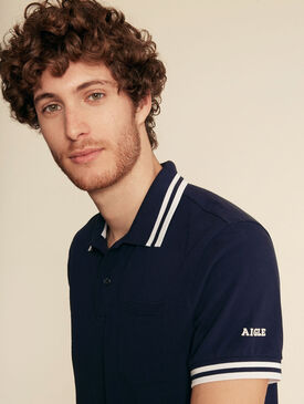 Double-striped 100% cotton polo shirt