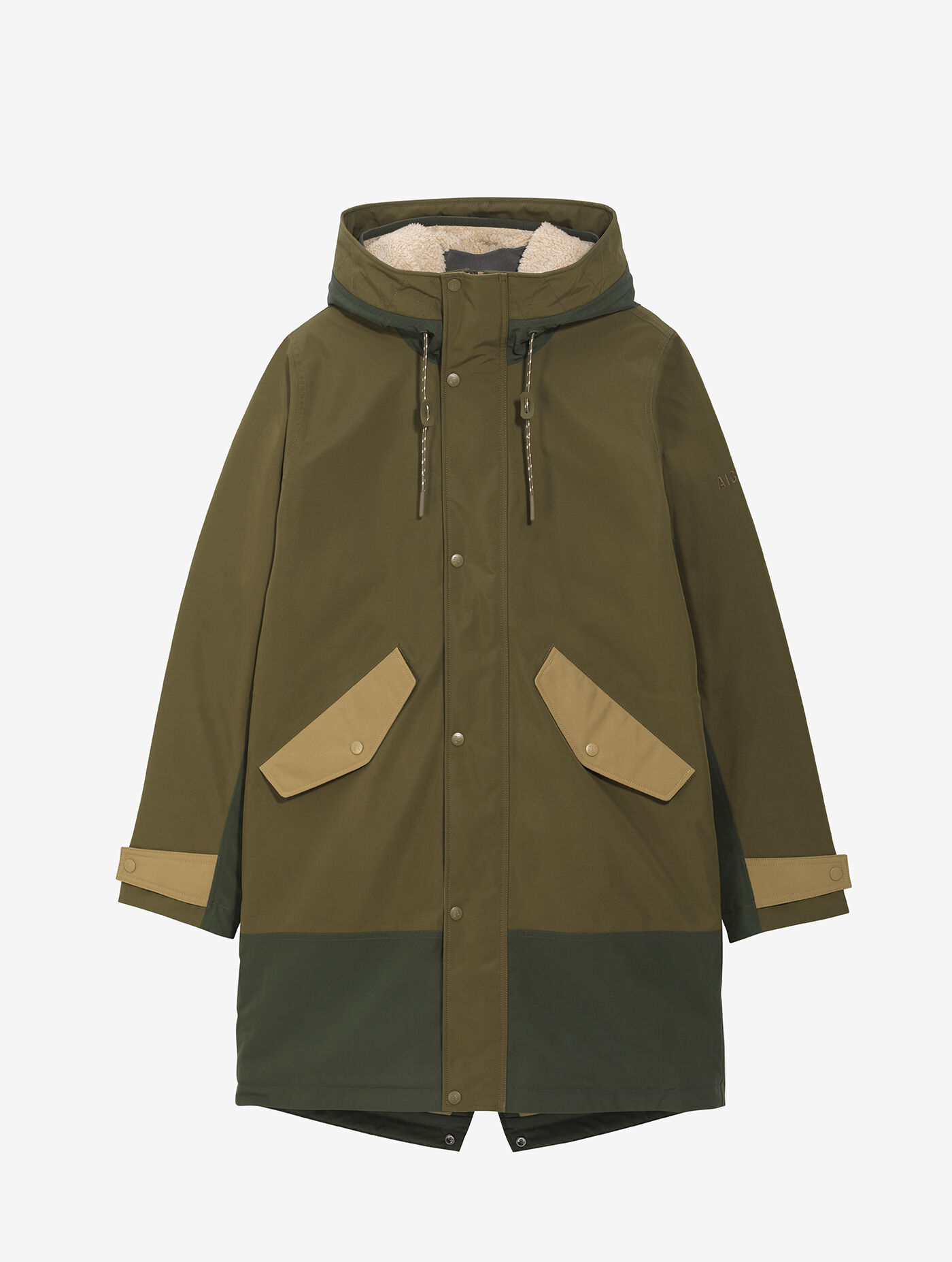 Contrasting quilted fishtail parka in GORE-TEX® with sherpa-lined