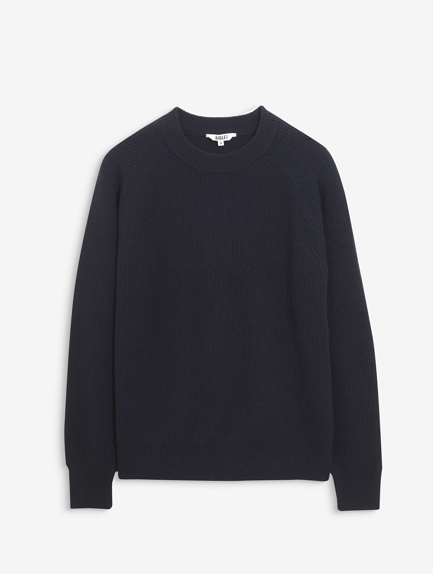Woolblend rib crew neck sweater with raglan details