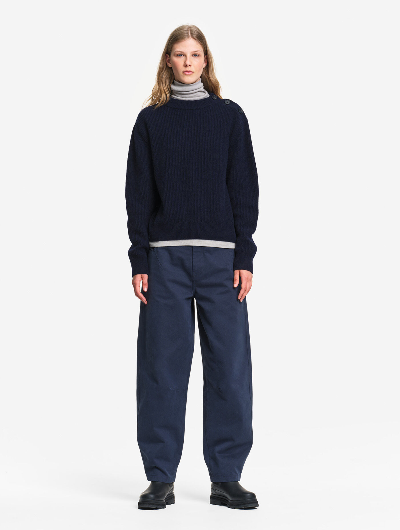 Pantalon taille haute carotte en toile de coton