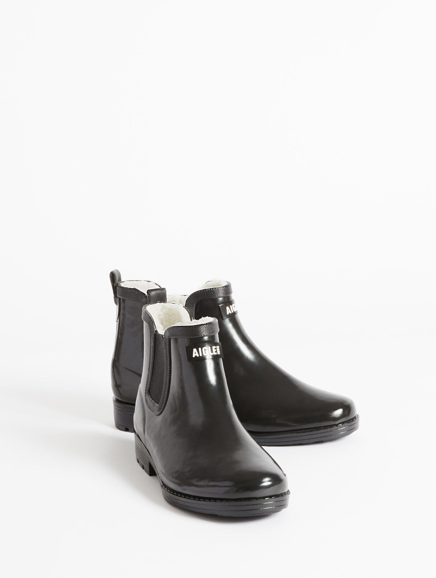 AIGLE CARVILLE 2 ブラック 38 Equestrian-inspired fur-lined ankle rain boot women | AIGLE