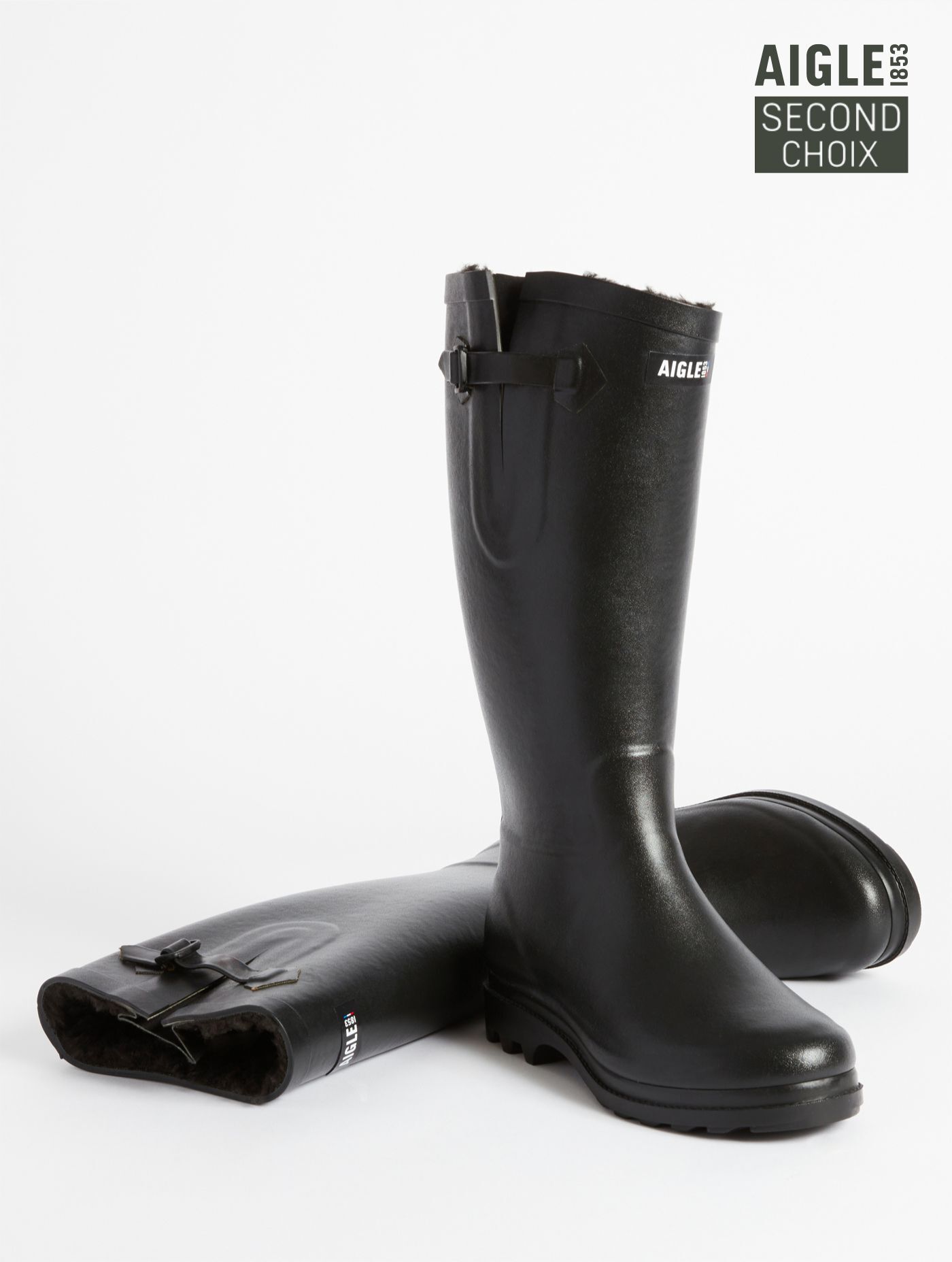 Fur-lined boyfriend rain boot, made in France - noir women | AIGLE