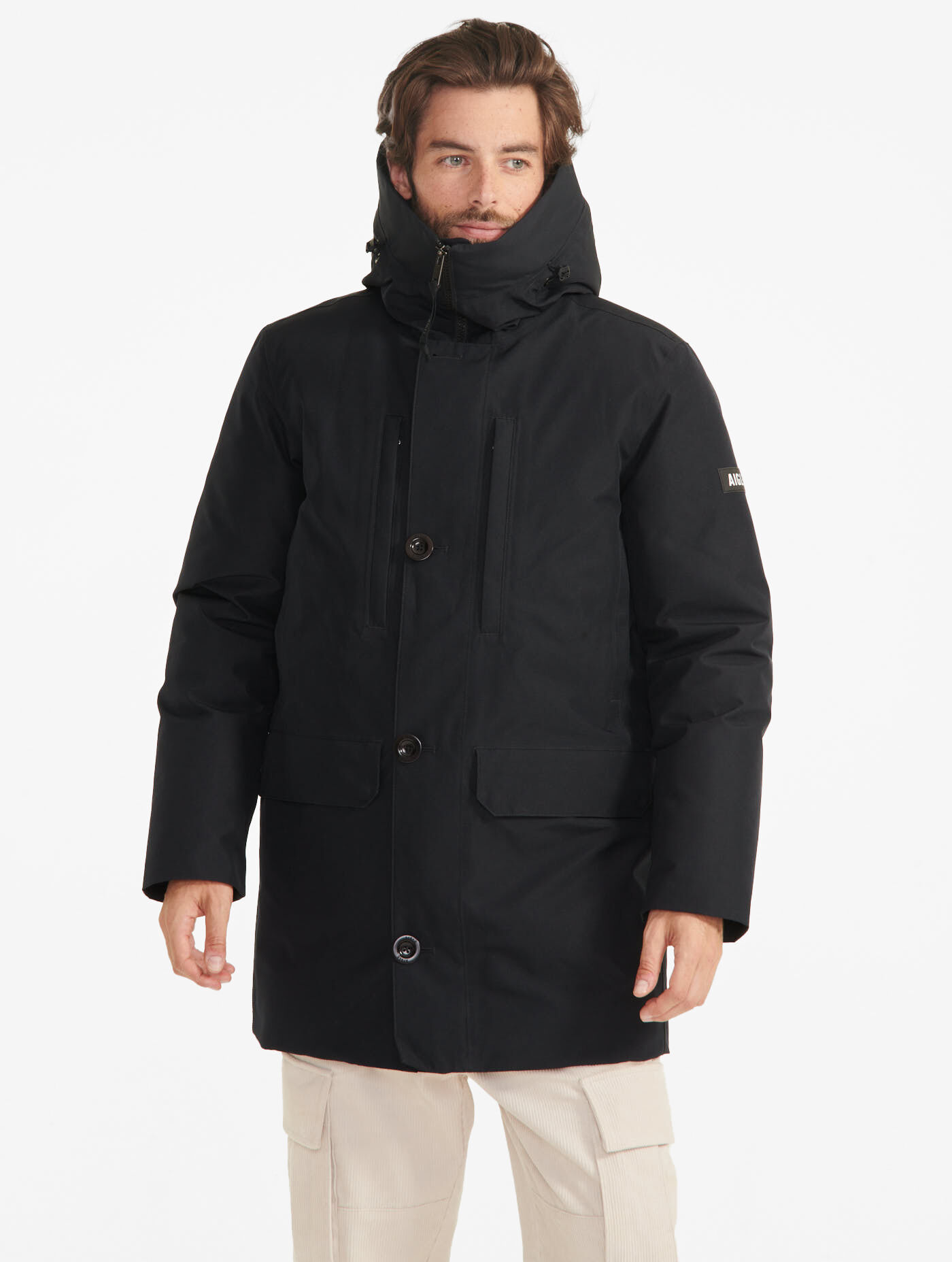 Mid lenght hooded Down Gore Tex parka categories AIGLE