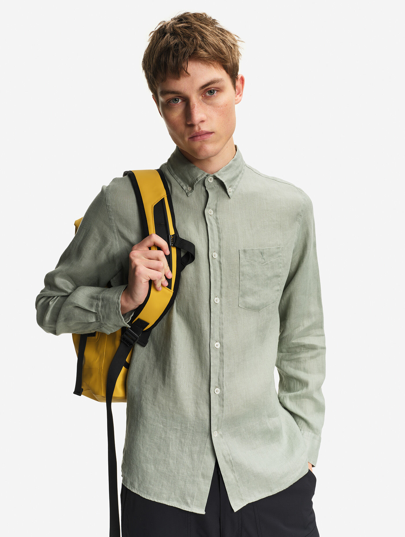 Long-sleeve linen shirt with chest pocket - kaki categories | AIGLE