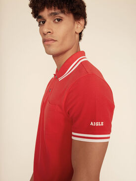 Double-striped 100% cotton polo shirt