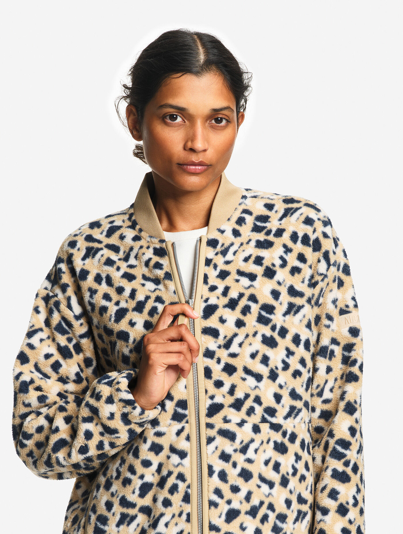 Light sherpa printed teddy jacket