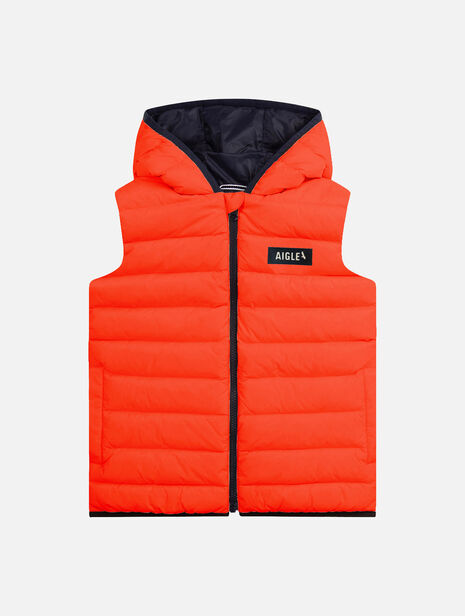 Water-repellent sleeveless puffy jacket
