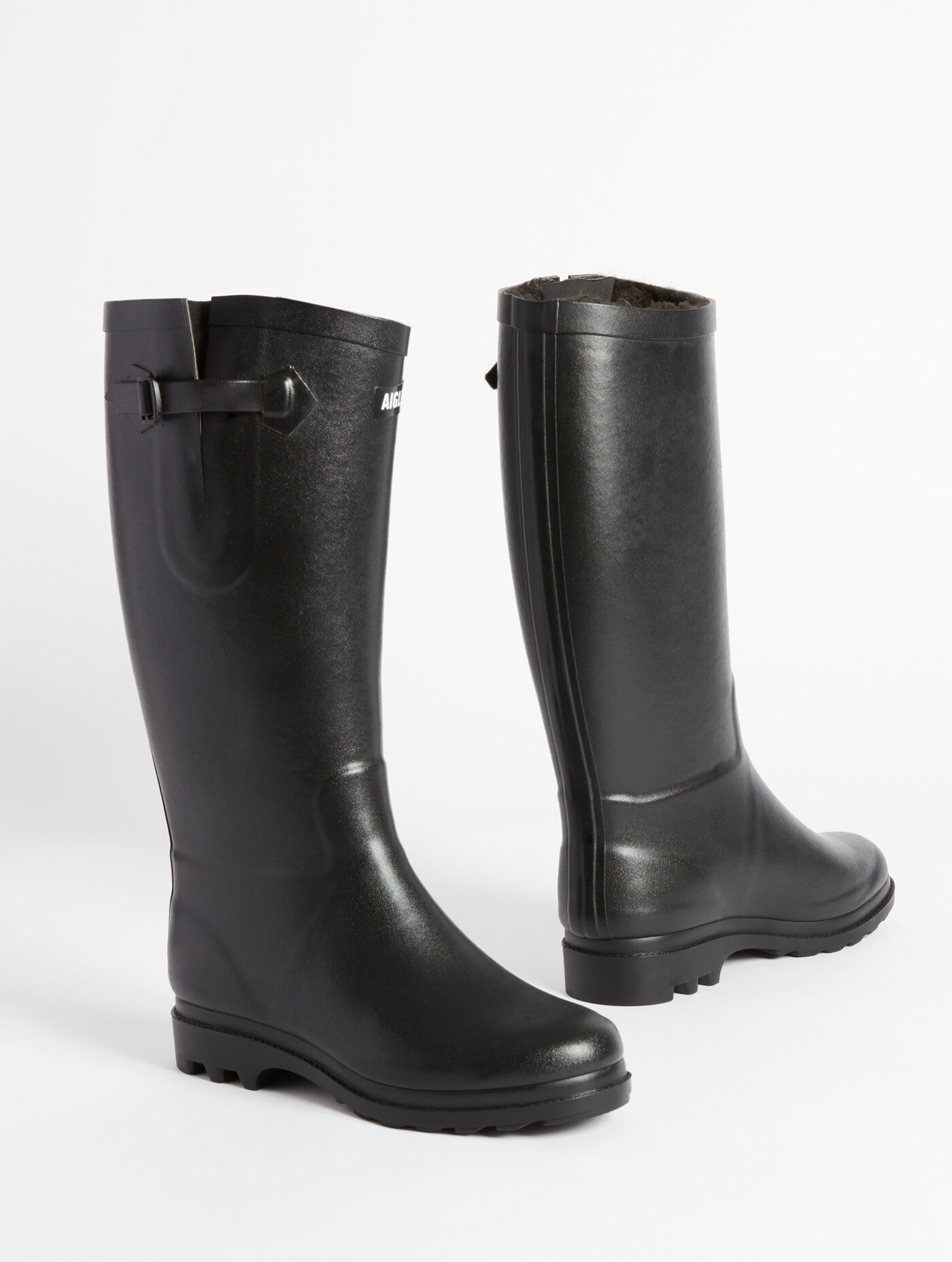 Fur-lined boyfriend rain boot, made in France - noir women | AIGLE