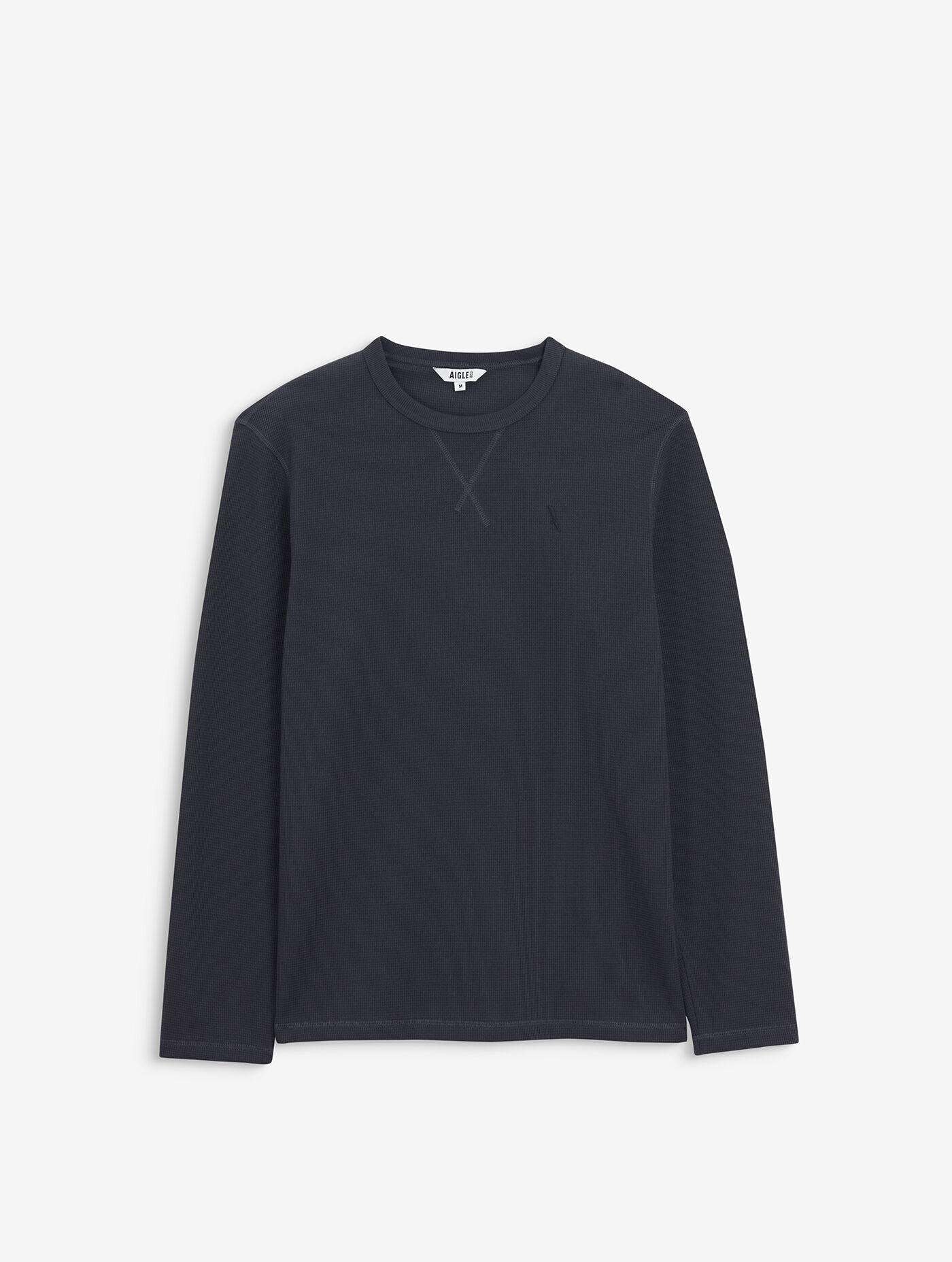 Long sleeve waffle t-shirt with contrast stitches