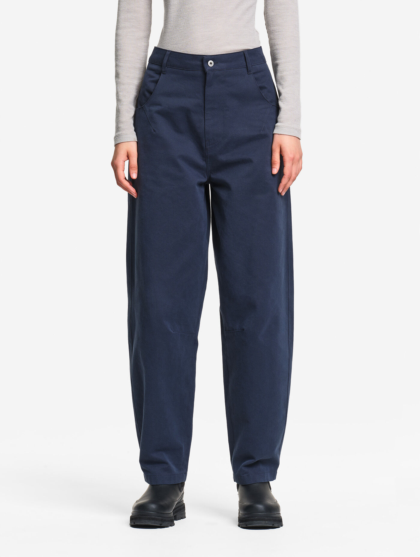 Pantalon taille haute carotte en toile de coton