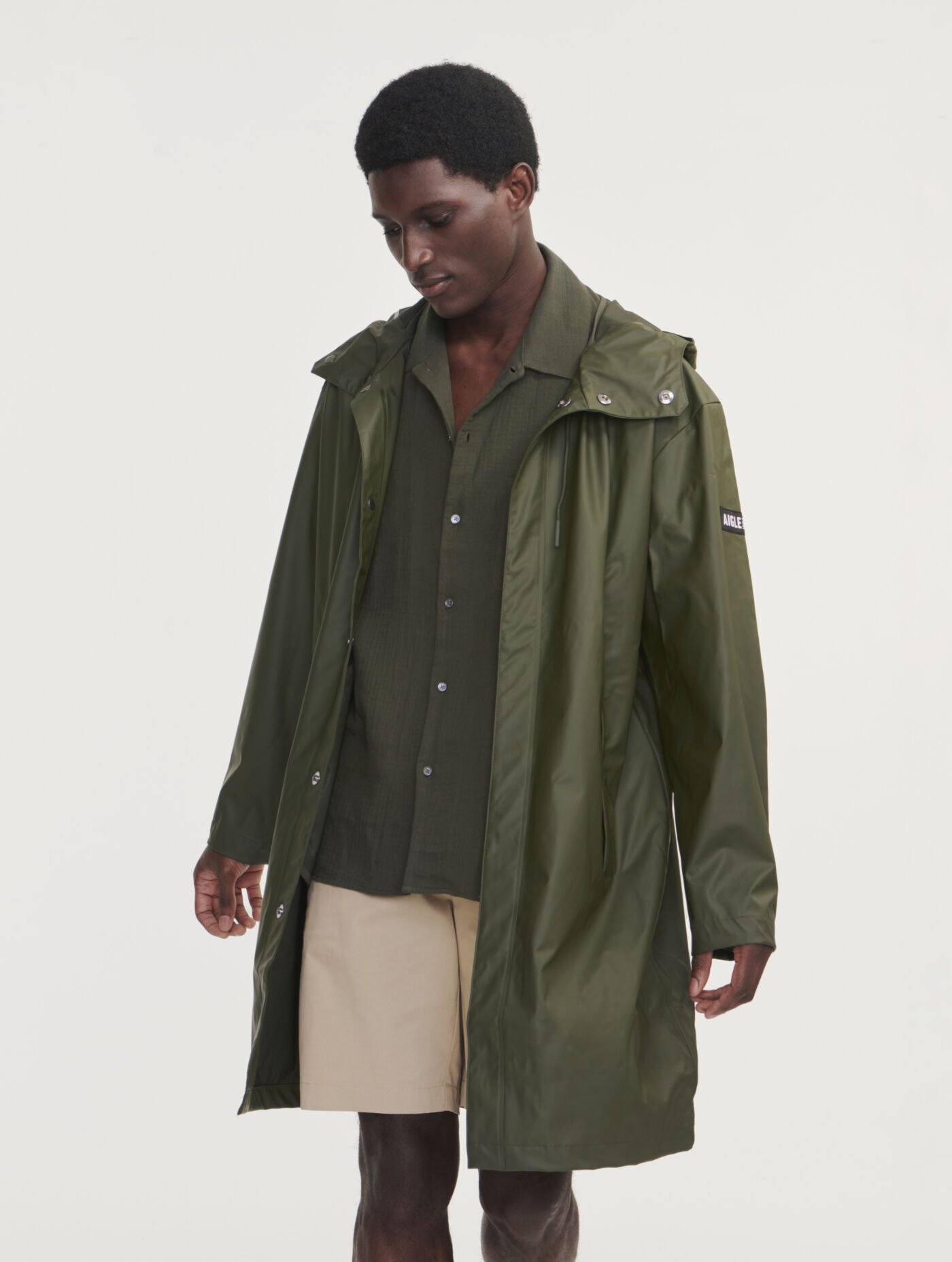 Long Hooded Waterproof Parka - kaki aigle-storefront-catalog-fr