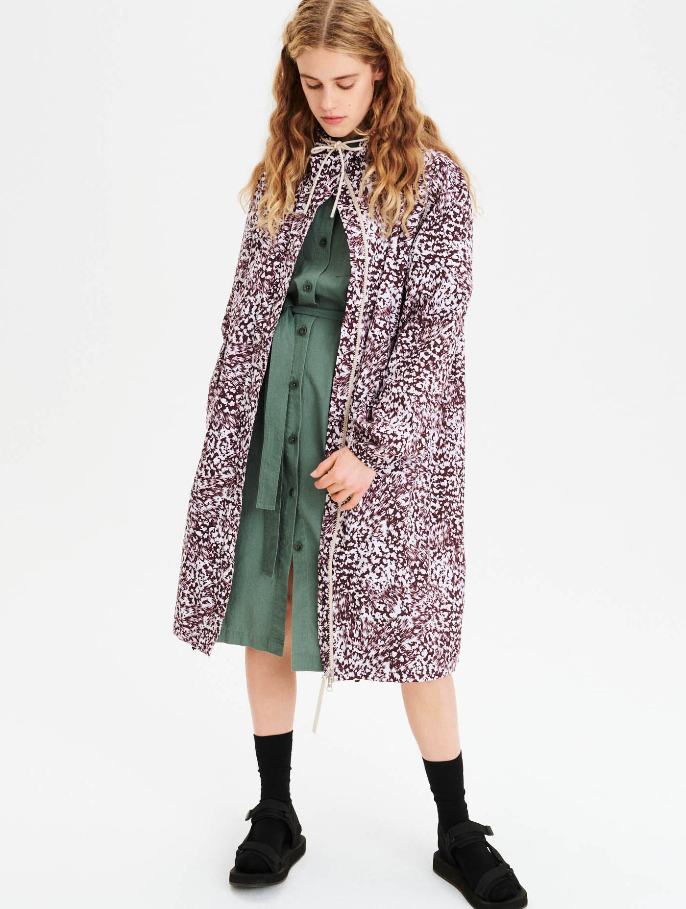 Aigle Printed Packable Long Parka Fudge PR Fullrain PR Brown Size 38