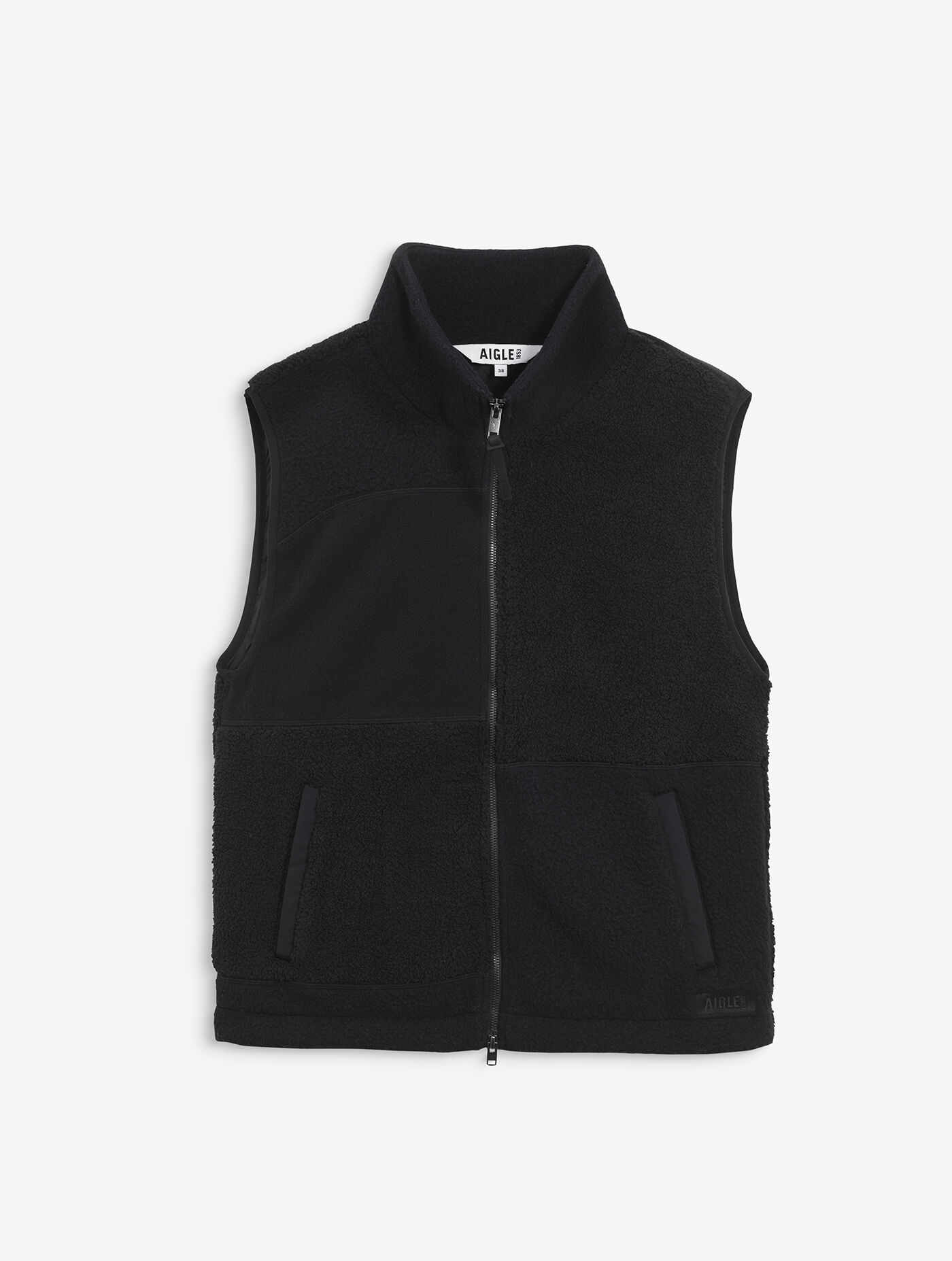 Patchwork sleeveless zipped sherpa jacket