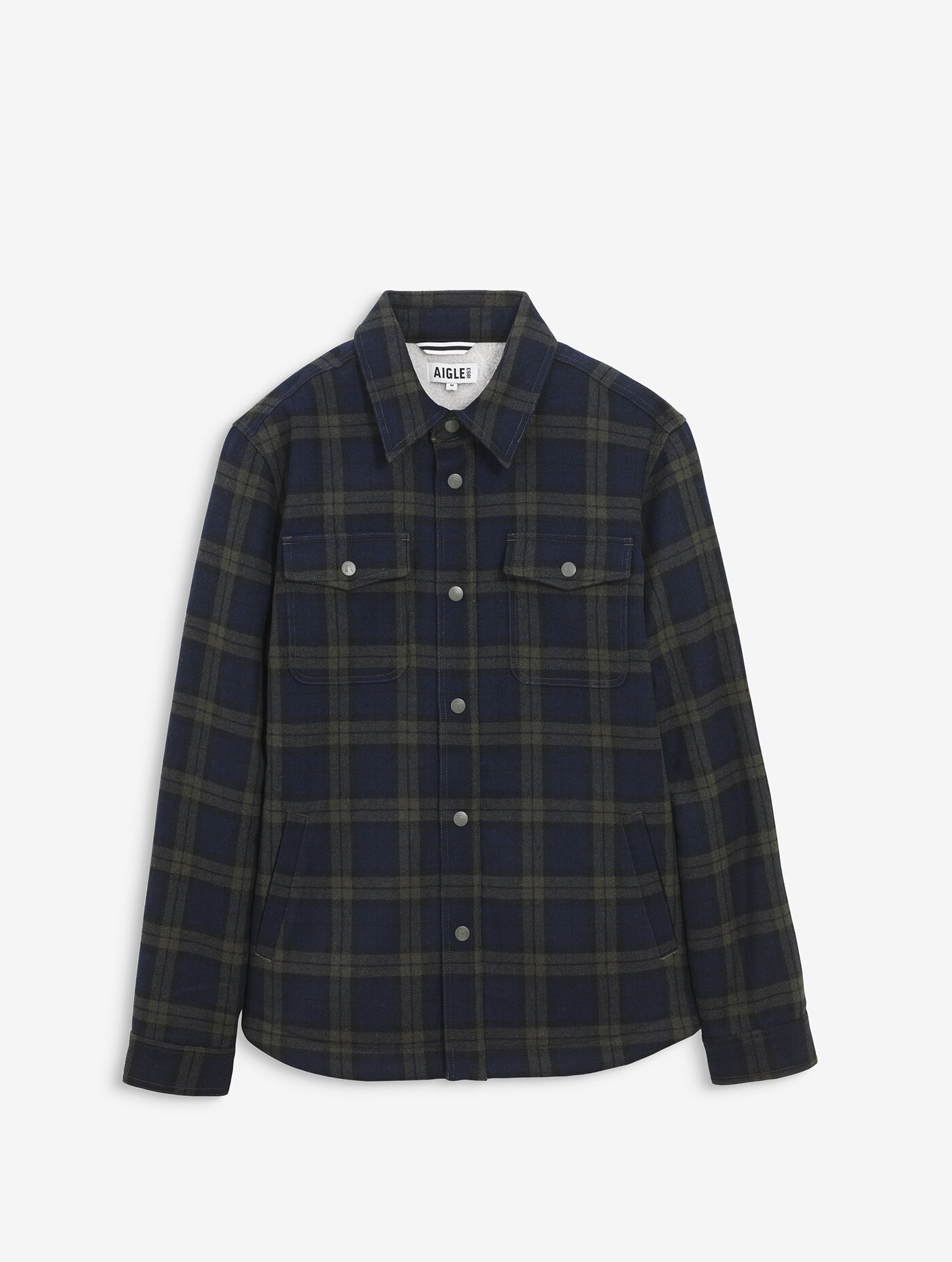 Warm brushed wool checked overshirt with sherpa lining