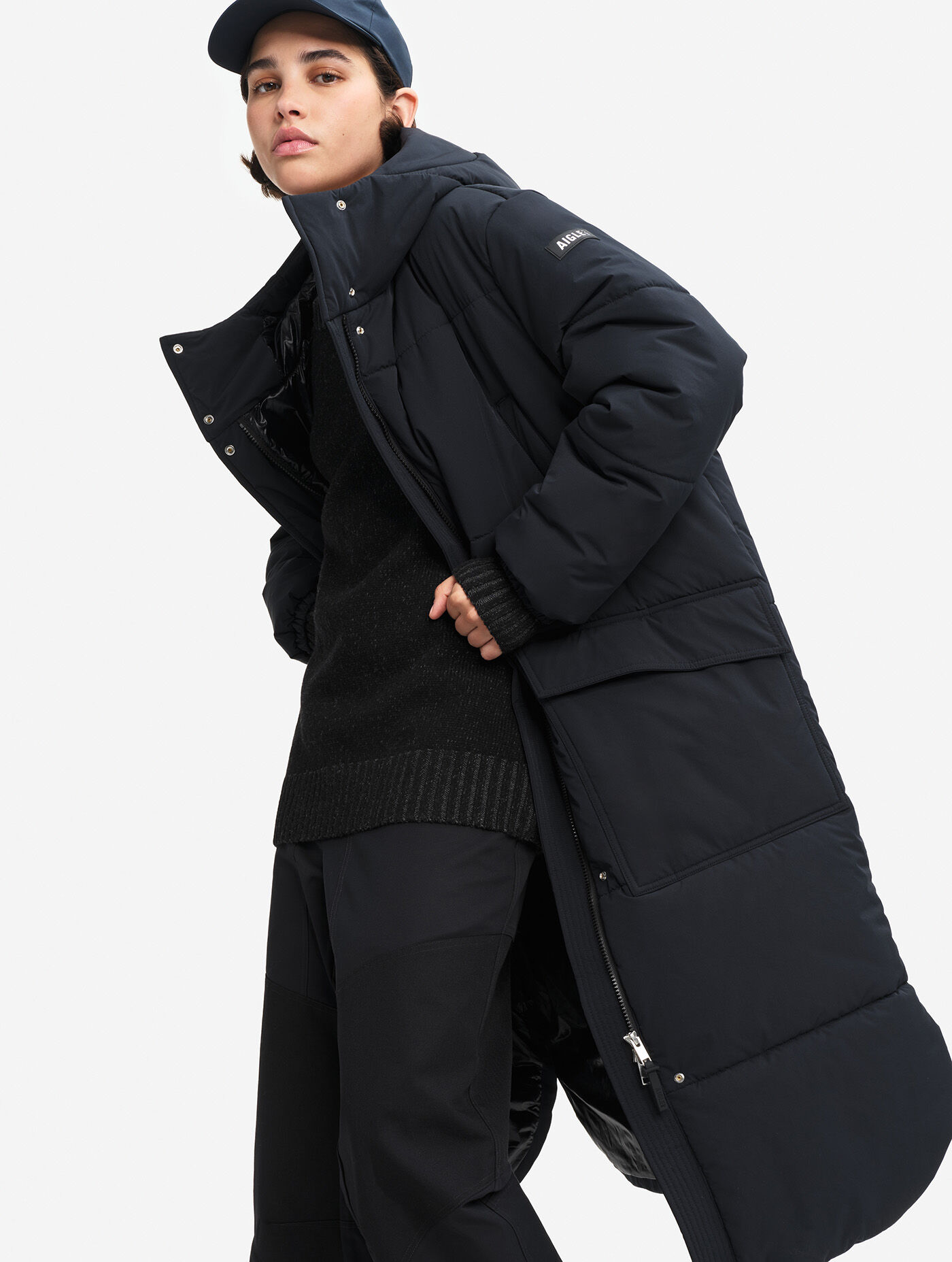 Long REPREVE® puffer jacket, very warm & water-repellent - noir
