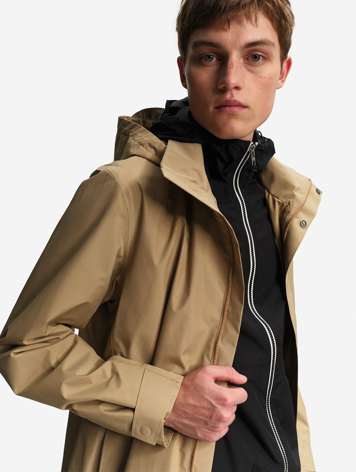 Long GORE-TEX® 2-layer parka with foldable hood - beige categories