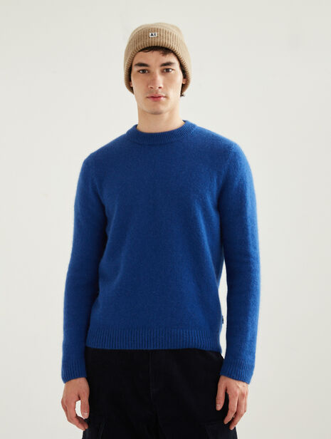 Herrenpullover mit Rundhalsausschnitt aus Wolle und Angora Made in France