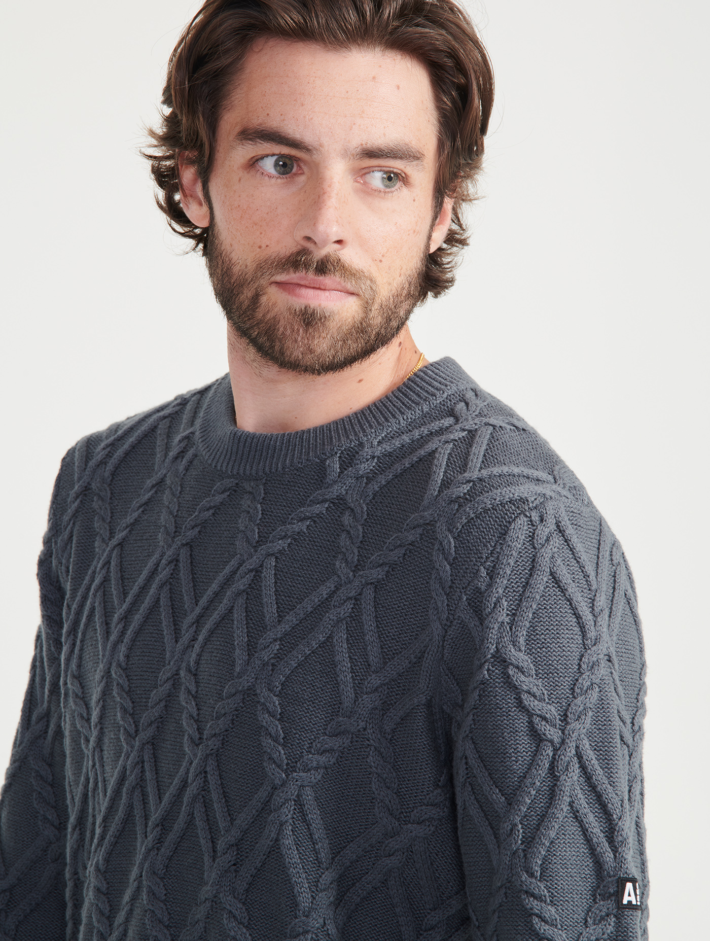 Pull Homme Vintage Torsadé - Col Rond, Surdimensionné - Mélange Coton